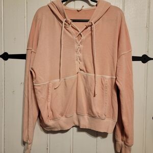 Free People Movement Athletic Pink Lace-Up Hoodie Leisure Comfort Size Large
